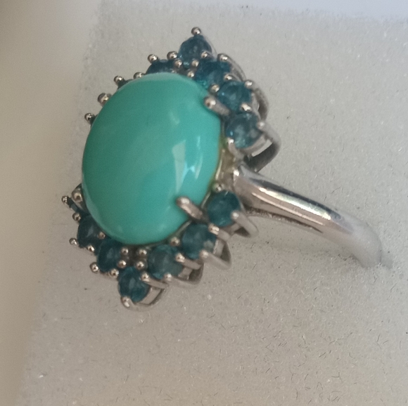 Sterling Silver Sleeping Beauty Turquoise Swiss Blue Topaz Ring - Picture 9 of 16
